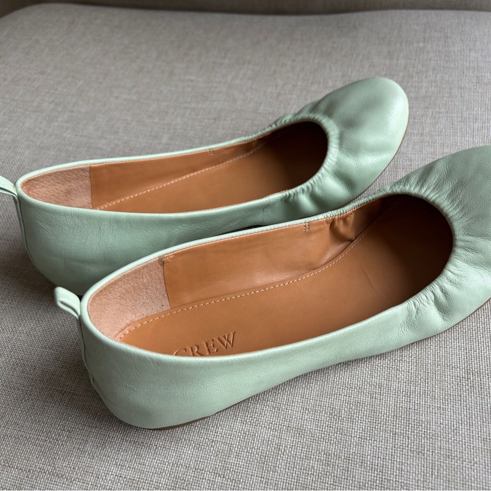 J. Crew Anya Mint Green Leather Ballet Flats